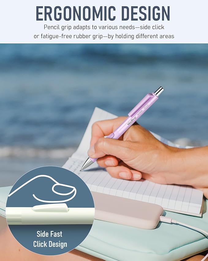 Nicpro 8 Pack Pastel Mechanical Pencil 0.7mm, Cute Fast Click Mechanical Pencils Set with 480PCS HB Lead Refills, 3 Erasers with Case, Aesthetic School Supplies for Writing Drawing Sketching