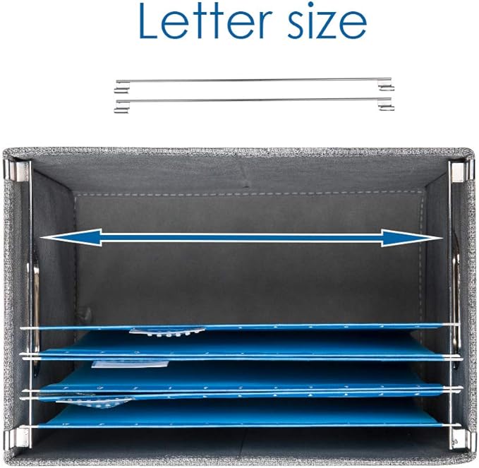PRANDOM File Organizer Box - Set of 1 Collapsible Decorative Linen Filing Storage Hanging File Folders with Lids Office Cabinet Letter Size Grey (14x9.3x10.8 inch)