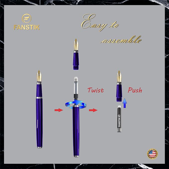 Blue Luxury fountain pen (Made In USA) fancy gift set for women, Real 24K Gold Plating, Professional executive pen gift set for men (Lux fountain Blue)