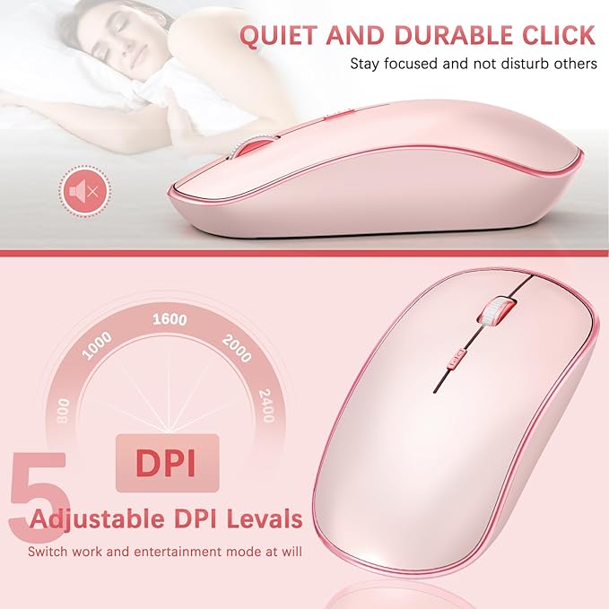 Wireless Keyboard and Mouse,2.4G Full Size and Portable Wireless Keyboard with Numeric Keyboard or Computer/Desktop/Laptop/Windows 10/8/7 -Pink