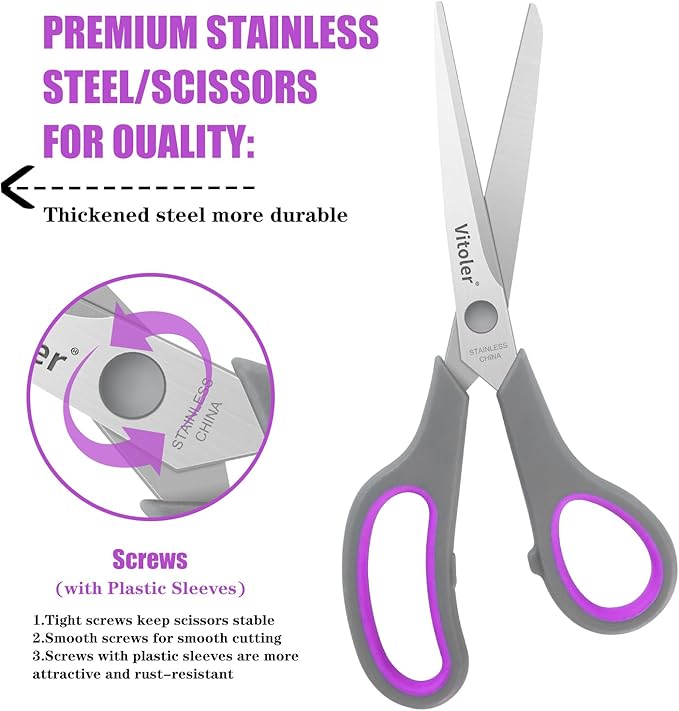Vitoler Scissors All purpose, 8.5" Heavy Duty Scissors for School Office Supplies,Kitchen Shears for Food Fabric,Right/Left Handed School Scissor for Kids