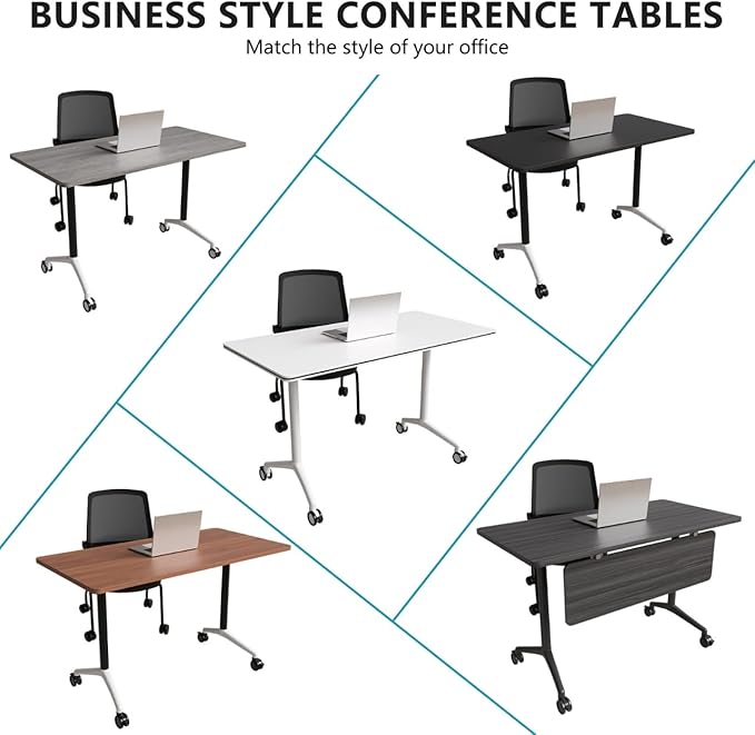 Conference Room Table, Folding Conference Tables,Thicken Grey Tabletop,Flip Top Wooden Seminar Meeting Room Table for Conference Room Offices (2, Black Drawer, 55.1”)