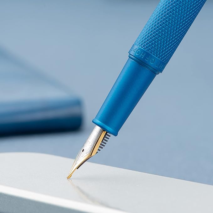 Hongdian 1851 Sky Blue Forest Fountain Pen Blade Nib Classic Design Calligraphy Pen with Converter and Metal Pen Case Set