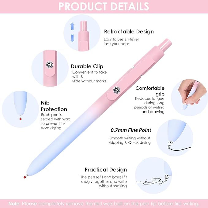 Gel Pens, 10PCS 0.7mm Gel Pens Black Ink Fine Point Smooth Writing Pens, High-End Series Ballpoint for School Office Supplies, Easter Basket Essentials, Easter Gifts for Men Women Student (Gradient)