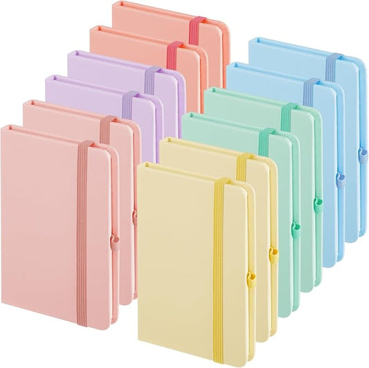 Laumoi 12 Pieces Small Notebooks A6 Pocket Journals 3.5 x 5.5 Inch Small Leather Notebook Mini Ruled Lined Journal with Elastic Band Pen Holder Page Marker Ribbons (Macaron Colors)