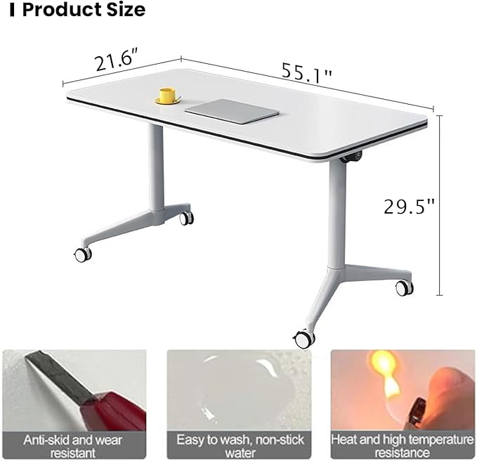 Conference Table Folding Conference Table, Modern Conference Room Table White Meeting Table Flip Top Large Mobile Training Tables, Mobile Training Seminar Tables for Office Classroom (4pack 55.1in)