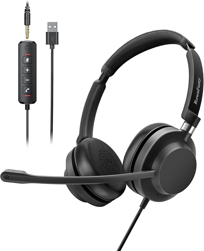 USB Headset with Microphone for PC-Wired Noise Reduction Office Headset work for Laptop/Mac,Computer Headphones with Volume Control & Mic Mute,Compatible with Zoom/Skype/MS/Teams/Call Centers