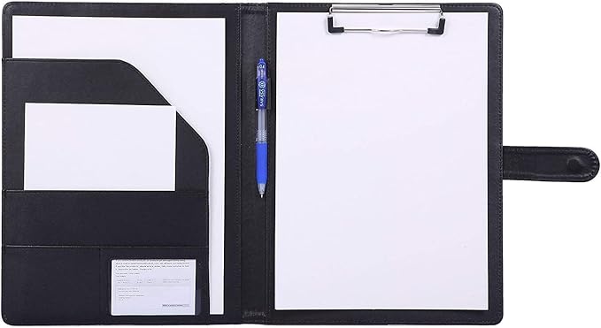 Padfolio Clipboard Folder Portfolio, Mymazn Faux Leather Storage Clipboard with Cover for Legal Pad Holder Letter Size A4 Writing Pad for Business School Office Conference Notepad Clip Boards (Black)