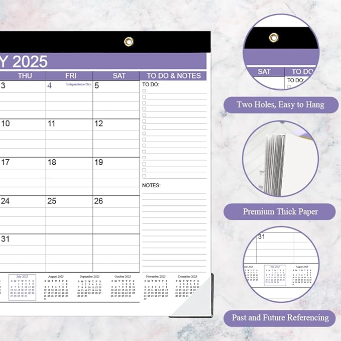 2025-2026 Desk Calendar - 18 Months Calendar from July 2025 - December 2026, Desk Calendar 2025-2026 with to-do List, 12" x 17", Purple