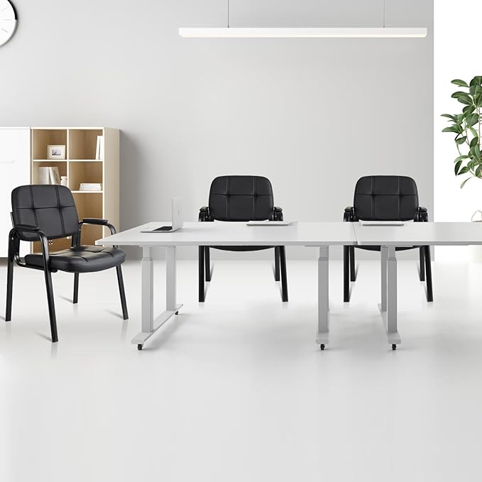CLATINA Waiting Room Guest Chair with Bonded Leather Padded Arm Rest for Office Reception and Conference Desk Black 2 Pack