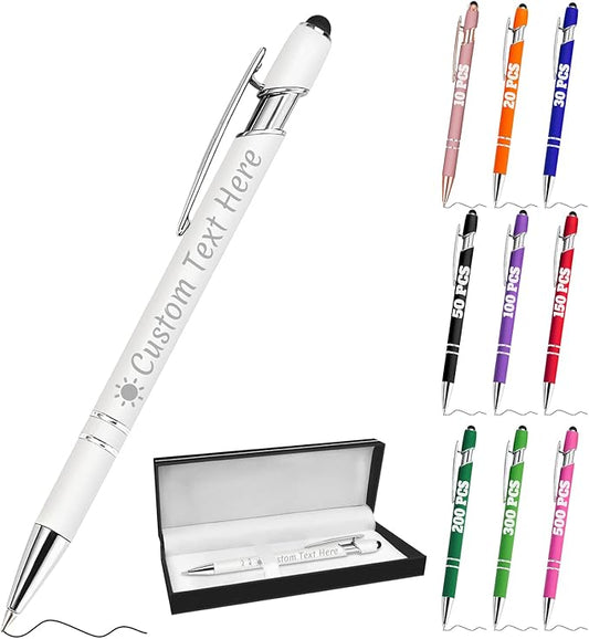 Personalized Pens with Name Custom Engraving Ballpoint Pens with Stylus Tip Customized Smooth Writing Pens Personalized Gifts for Anniversary Birthday or Graduation(White,Black Ink)