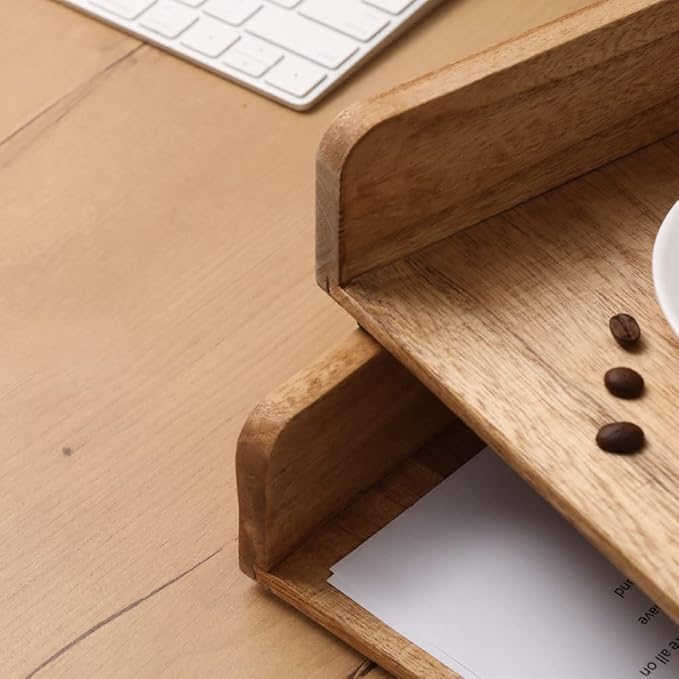 Wood Stackable Paper Trays for Office Supplies and Accessories - Desk Organizer Tray for Letter Document Magazine -Wooden Desktop File Folder Holder Shelf 2 Set Light(2CTP-LT)