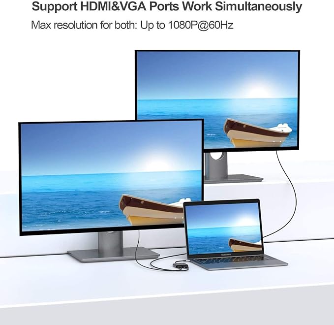 USB C to HDMI VGA Adapter,USB Type C to VGA HDMI Thunderbolt 3 VGA Adapter for MacBook Pro/iPad Pro/Air 2020 2019 2018,Dell XPS 13/15,Surface Pro, Galaxy S8/S9, Huawei P20