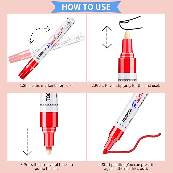 Red Paint Pens Permanent Paint Markers - 24 Pack Oil Based Marking Pens, Medium Point, Quick Drying and Waterproof for Rock Painting Car Tyre Metal, Plastic, Canvas, Wood, Glass