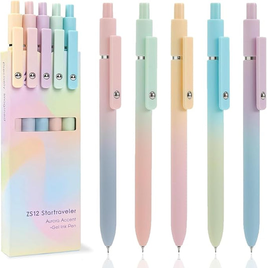 Gel Pens, 5Pcs 0.7mm Fine Point Black Ink Pens With Smooth Wirting,Office Desk Accessories,Quick Dry Pens For Journaling,Ballpoint for School Supplies, Gift for Women Men Student(Gradient)