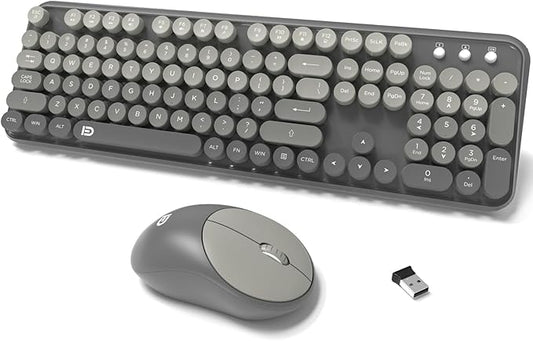 Wireless Keyboard and Mouse Combo, 2.4 GHz Wireless Full-Sized Typewriter Keyboard with Round Keycaps for Windows, Computer, Desktop, PC, Laptop (Grey)