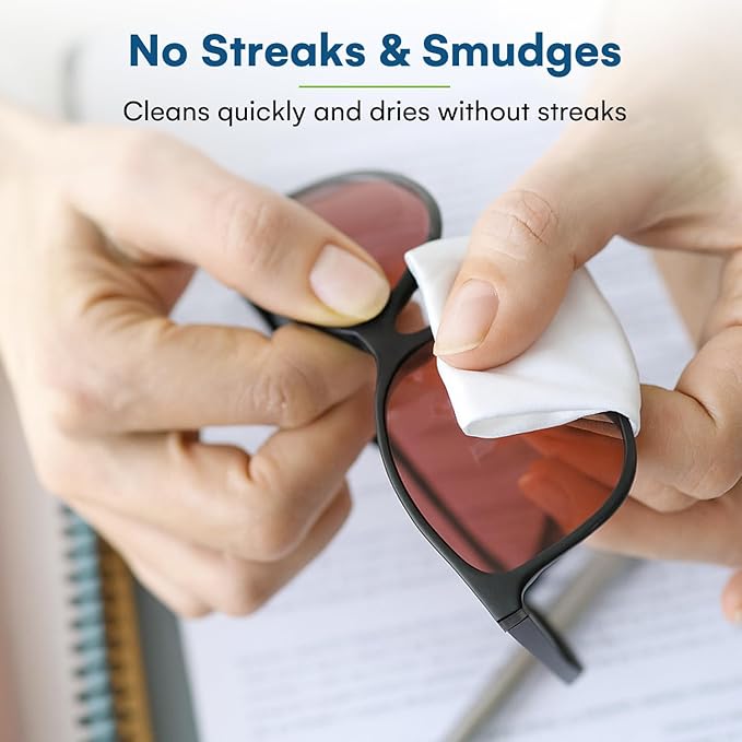 Care Touch Lens Wipes for Eyeglasses- 210 Count Individually Wrapped Pre- Moistened Wipes, 5 x 6 Inch- Camera Lens, Sunglasses and Glasses Cleaner,- Gentle and Portable for Cleaning of Optical Devices