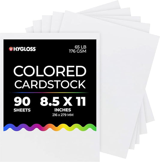 Hygloss White Cardstock - 8.5x11-Inch, 90 Sheets, 65 lb/ 176 gsm, Fade-Resistant, Acid-Free Color Card Stock Paper