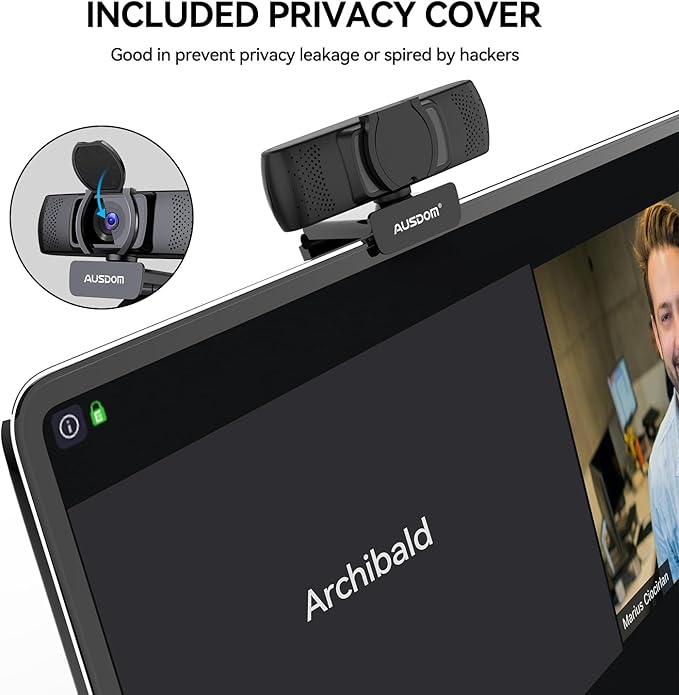 AUSDOM AF640 1080P Webcam with Microphone, 90°FOV USB PC Camera Webcam with Privacy Cover, Plug and Play Computer Camera for Online Calling/Conferencing, Zoom/Skype/YouTube, Laptop/PC