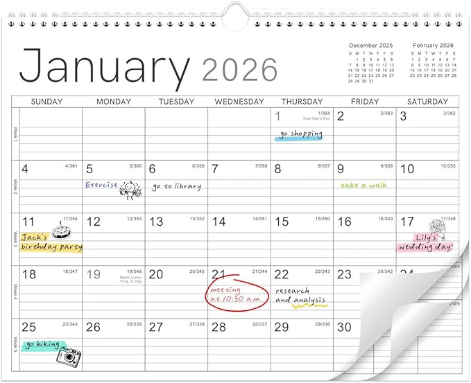 2026 Wall Calendar - 2026 Calendar from Jan. 2026 - Dec. 2026, 14.6" x 11.4", 12 Months Wall Calendar 2026, Thick Paper, Twin-Wire Binding, Simple Design