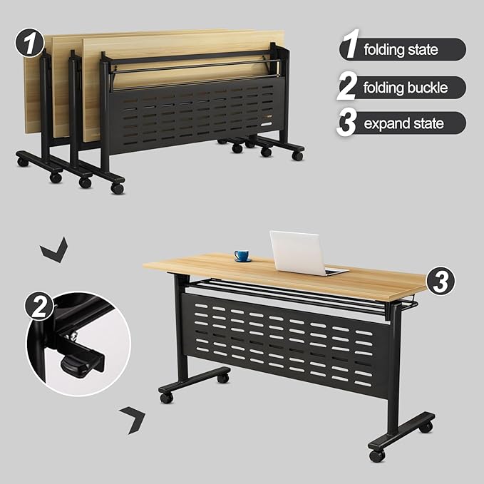 Foldable Conference Table, Folding Conference Room Table with Wheels, Flip Top Mobile Training Table, Rolling Seminar Meeting Tables for Office Training Room Classroom (6pack 63in)