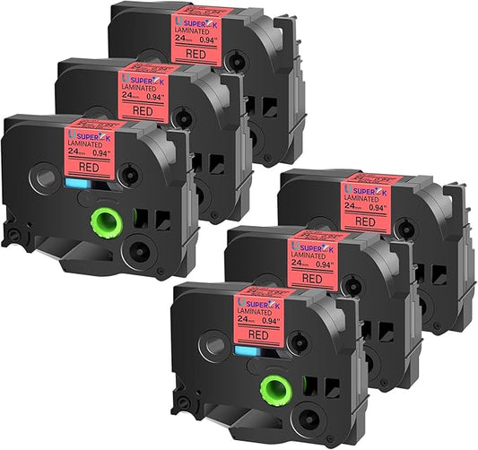 6PK Compatible for Brother P-Touch Label Maker Tape TZe-451 TZ-451 TZe451 TZ451 Black on Red 24mm 0.94 inch 1'' x 26.2ft Laminated TZe TZ Label Tape for PT-2500PC PT-2600 PT-2610 PT-2700