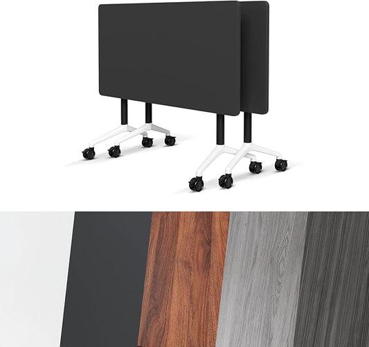 Conference Room Table, Folding Conference Tables,Thicken Grey Tabletop,Flip Top Wooden Seminar Meeting Room Table for Conference Room Offices (2, Black, 55.1”)