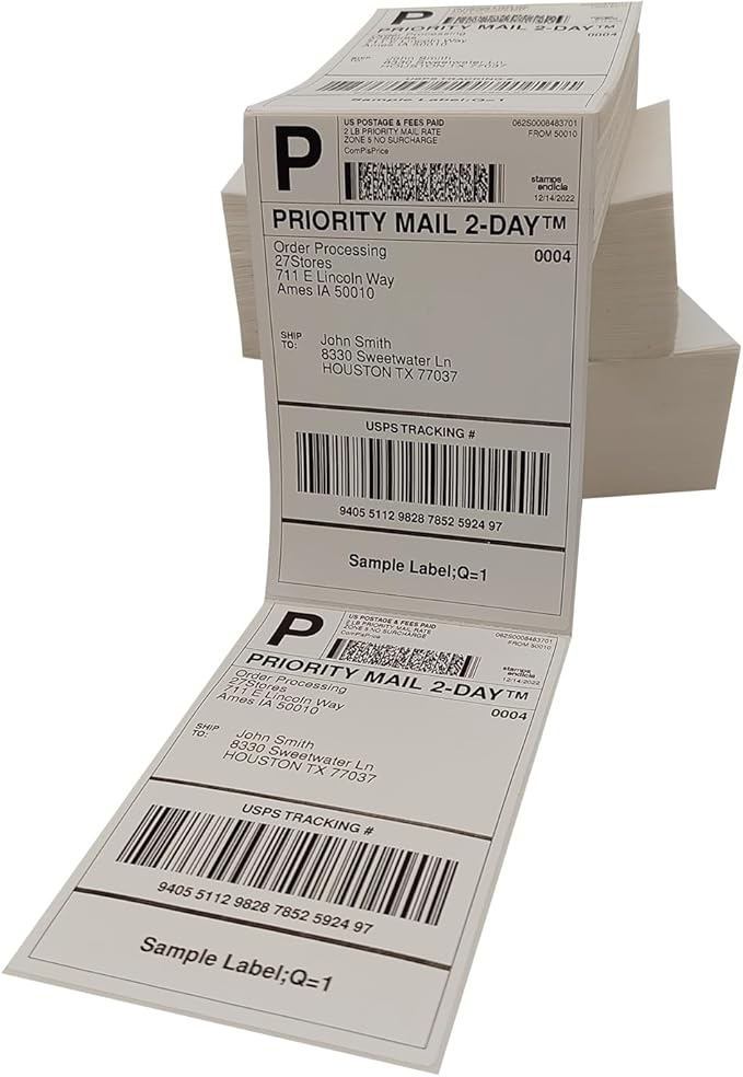 4x6 (100x150mm) Fanfold Direct Thermal Shipping Labels (8 Stacks | 4000 Labels)