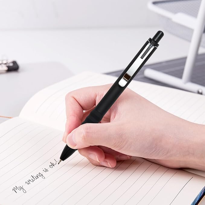 Ballpoint Pens Black Ink Ball Point Pen with Super Soft Grip Medium Point 1.0mm Office Pens (Silver 12-count)