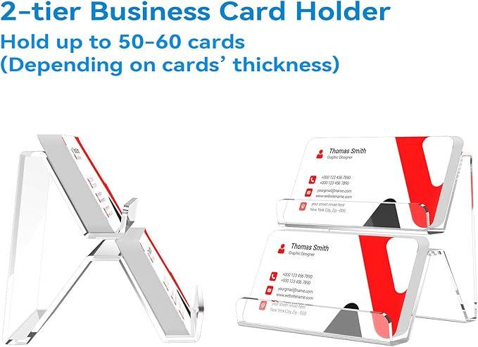Acrylic Business Card Holder, 2-Tier Business Card Display, Clear Business Cards Stand for Desk & Counter, 1 Pack
