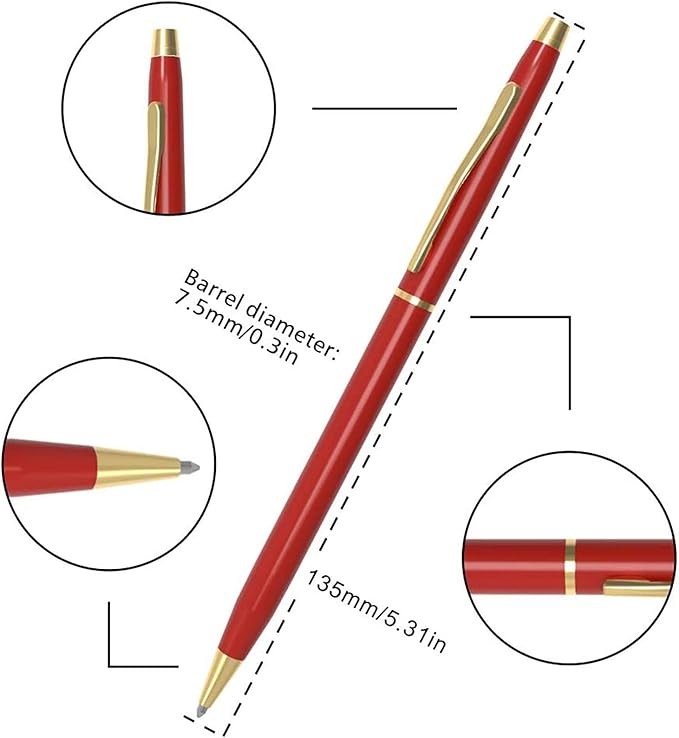 Cambond Ballpoint Pens Red Pens - Metal Black Ink 1.0 mm Medium Point Retractable Nice Pens Smooth Writing Pen for Journaling Men Women Police Uniform Office Business, 10 Pack (Red)