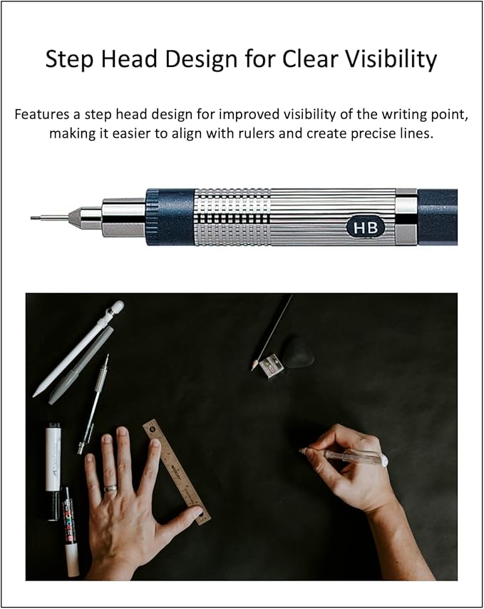 Graphlet Mechanical Drafting Pencil + Ain HB/B/2B leads, original Black slim pen case (0.7mm)