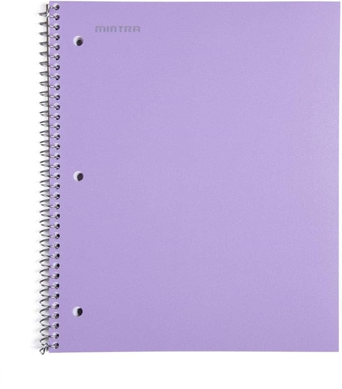 Mintra Office Durable Spiral Notebooks, 1 Subject, (Salmon, Sage Green, Lavender, Wide Ruled 3pk) - 100 Sheets, Poly Pocket, Moisture Resistant Cover, School, Office, Professional