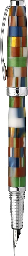 Xezo Urbanite II Fountain Pen, Fine Nib. Jazzy Multicolor Checkered Acrylic on Brass. Chrome Plated. Handcrafted, Limited Edition, Serialized