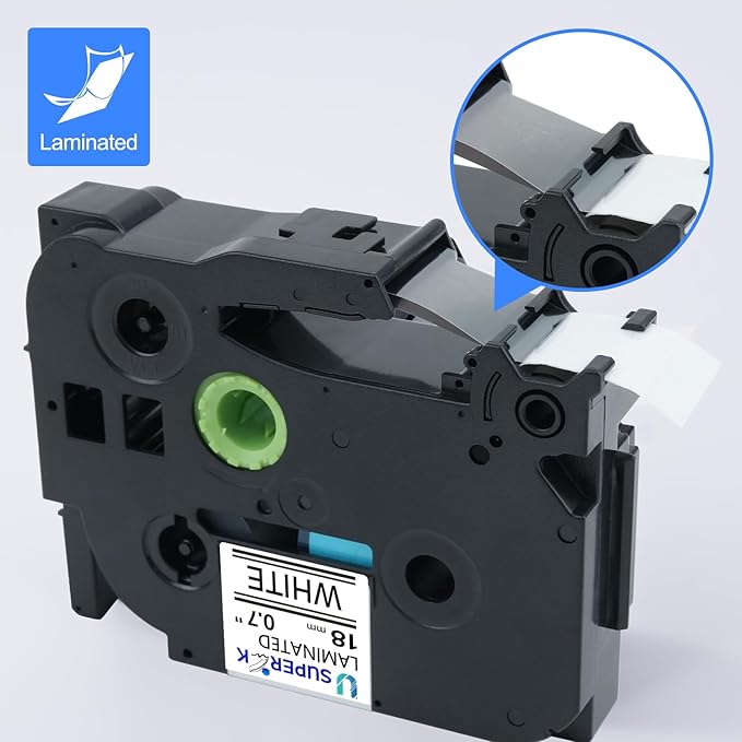 6PK 18mm 0.7'' Laminated White Tape Compatible for Brother P-Touch Label Maker Tape TZe-241 TZe TZ Label Tape TZ-241 TZe241 TZ241 Black on White for PT-D400 D410 D600 D610BT D460BT