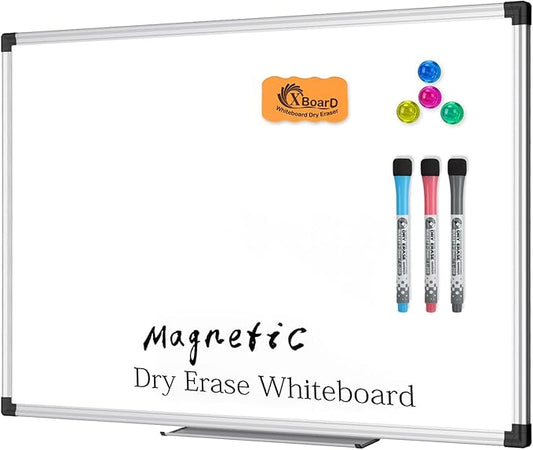 XBoard Magnetic Dry Erase Whiteboard 24 x 18 Inch, Double Sided White Board for Wall with Marker Tray | Silver Aluminum Frame Presentation Board for Home Office Classroom