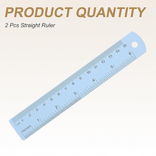 HARFINGTON 2pcs Metal Straight Ruler 15cm Metric SAE Aluminum Alloy Measuring Rulers Scale Tool with Hole for Measure Study Reading Classroom Office, Light Blue