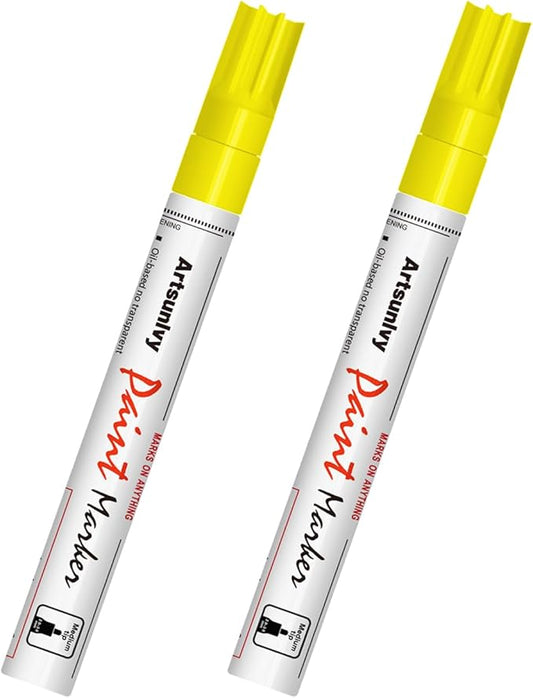 Yellow Paint Pens Permanent Markers - 2 Pack Oil Based Quick Dry Waterproof Markers for Tire, Rubber,Wood, Rocks, Metal, Canvas, Plastic, Dark Surface,Craft Art Supplies,Medium Point