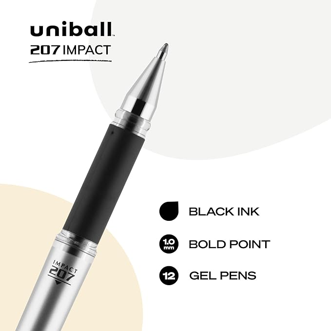 uni-ball® 207™ Impact™ Gel Pens, Bold Point, 1.0 mm, Black; Gray Barrel, Black Ink, Pack Of 12