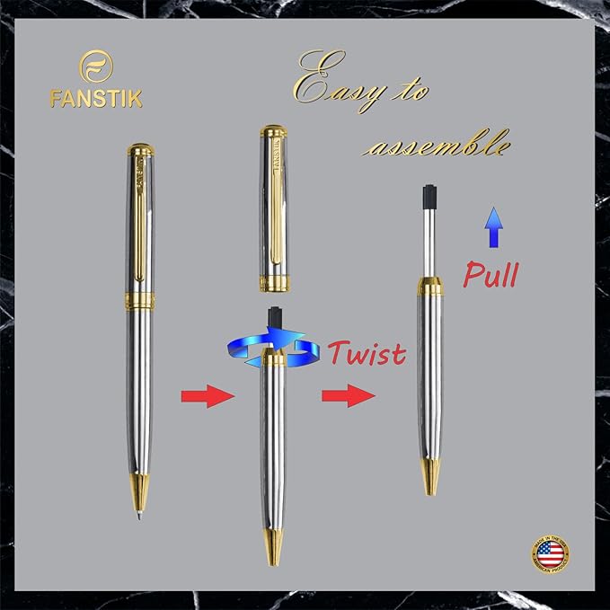 Silver&Gold Luxury ballpoint Pen (Made In USA) fancy gift set for women, Real 24K Gold Plating, Professional executive pen gift set for men (Lux BallPoint Silver-Gold)