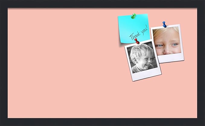 PinPix 24x14 Inch Cork Bulletin Board. This Decorative Framed Pin Board Comes with Pink Pastel Design and a Satin Black Frame. Ideal for Home Office Decor or Message Board (PinPix-1813)