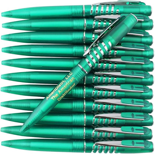 ezpencils - Personalized - Smoke Green body with a Spiral like Clicker, Silver Accents - Twister Pens - Free Personalization