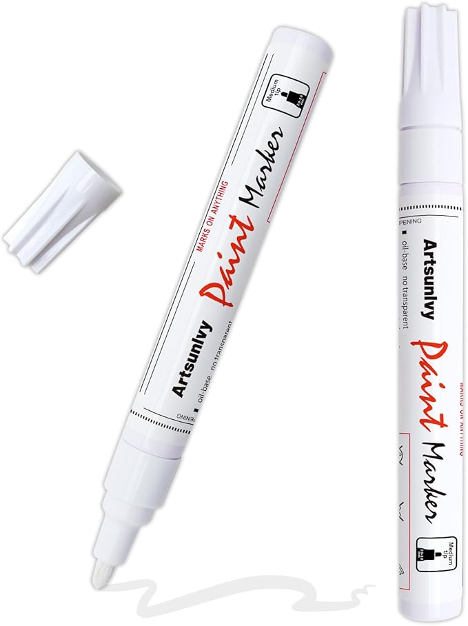 White Paint Pens marking pens Permanent Markers - 2 Pack Oil Based Waterproof Markers for Tire, Rubber,Wood, Rocks, Metal, Canvas,Plastic, Dark Surface,Craft office Supplies,Medium Point
