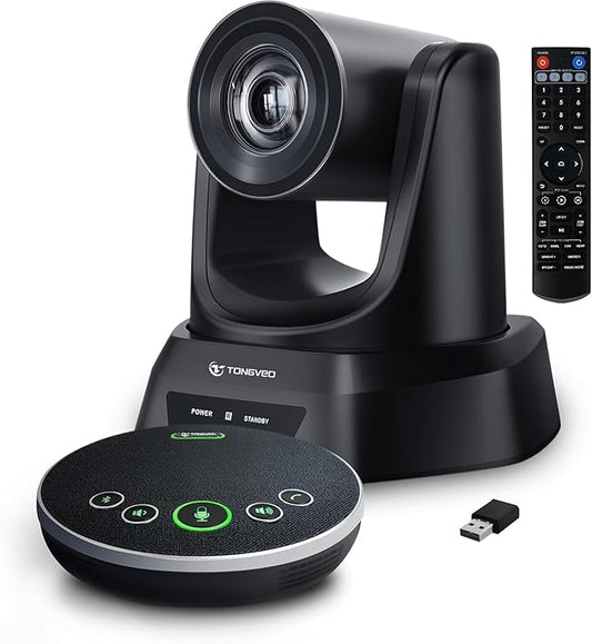 Conference Room PTZ Camera System 3X Optical Zoom USB3.0, HDMI 114° Wide Angle 1080P 60fps Camera Bundle with Bluetooth Microphones - Easy Setup for Church