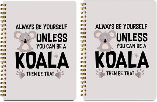 2 Pcs Koala Spiral Notebooks for Work, A5(8.3x5.8inch) Composition Notebook College Ruled Note Book, Cute Diary Hardcover Notepads Lined Travel Journal for Writing, Koala Lovers Gifts for Women