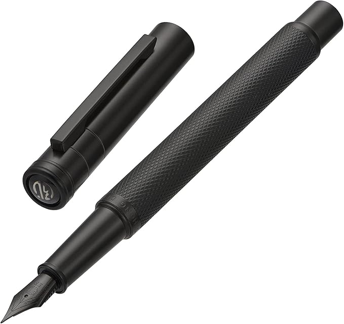 Matte Black Forest Fountain Pen Extra Fine Nib Classic Design with Converter and Metal Pen Box Set by Asvine
