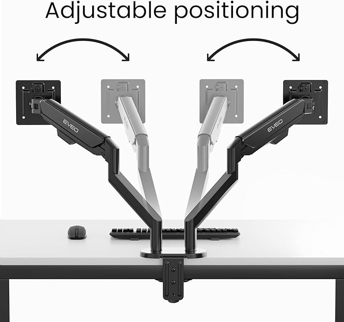 EVEO Premium Dual Monitor Mount 14"-35” Dual Monitor Arm VESA Bracket Adjustable Height Gas Spring Dual Monitor Stand, Screen Full Motion Dual Monitor Arm-Computer Monitor Stand for 2 Screens - Red