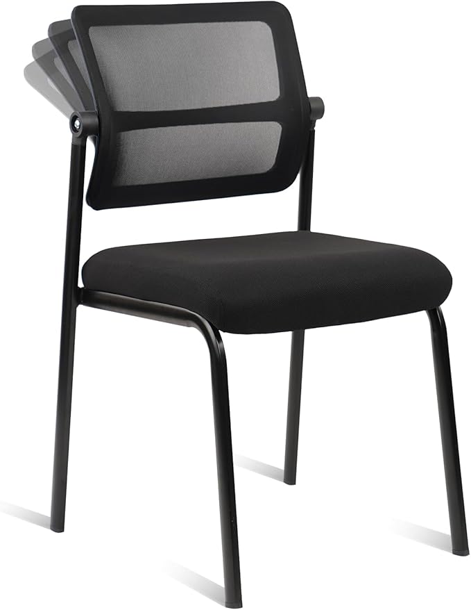 CLATINA Stacking Armless Office Waiting Room Chair with Adjustable Backrest, Stackable Mesh Guest Reception Desk Chairs with Ergonomic Lumbar Support for Home Conference Lobby Side School, Black