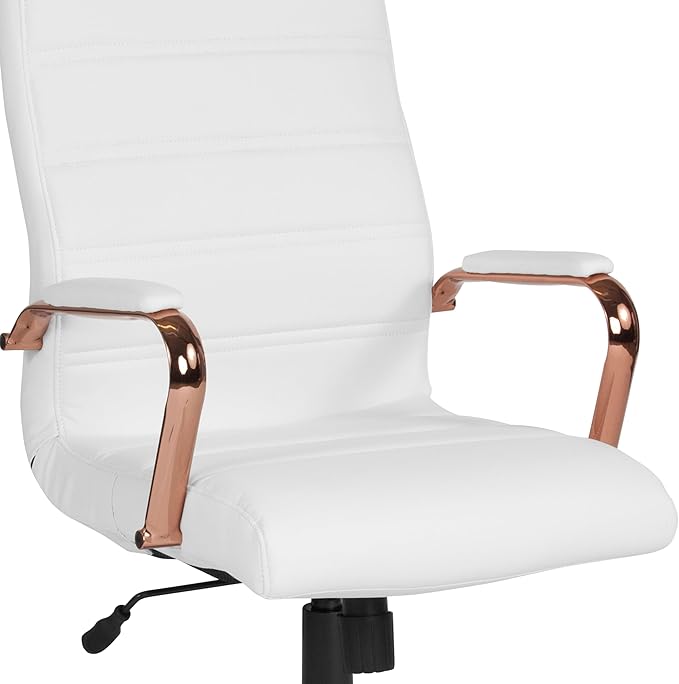 Flash Furniture Whitney High-Back Swivel LeatherSoft Desk Chair with Padded Seat and Armrests, Adjustable Height Padded LeatherSoft Office Chair, White/Rose Gold