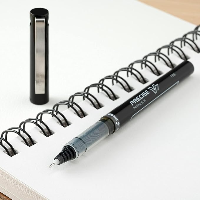 Precise V7 Stick Rolling Ball Pens, Fine Point (.7mm), Blue Ink, 6-pk; Bundle with Plastic Reusable Pouch